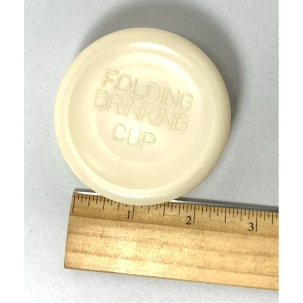 Folding Drinking Cup Vintage Ivory Plastic‎ Telescoping Travel Pill Compartment